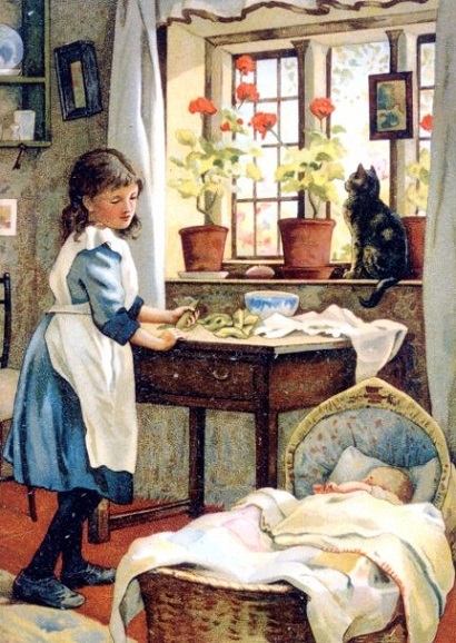 Modersohn-Becker Postkarte Bauernhaus mit Blumengarten und Katze